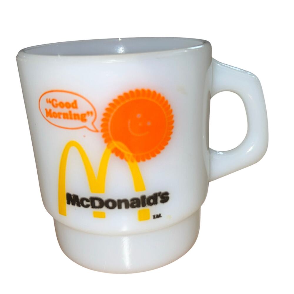 Vintage 1984 McDonalds Anchor Hocking Fire King Good Morning Coffee Mug Cup USA
